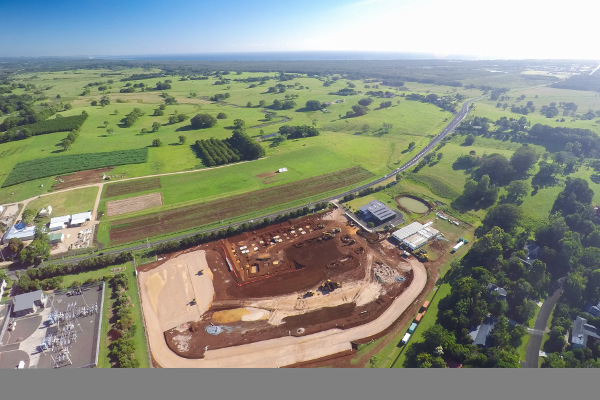 Aerial view of the Byron Central hospital construction site at Ewingsdale, looking north-east.