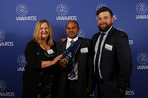 Winning NSW Trauma App team members - Institute of Trauma and Injury Management (ITIM) Manager, Christine Lassen, Lismore Base Hospital Emergency Physician, Yashvi Wimalasena and ITIM Project Manager, Ben Hall with their trophy at the recent Australian National Innovation Awards.
